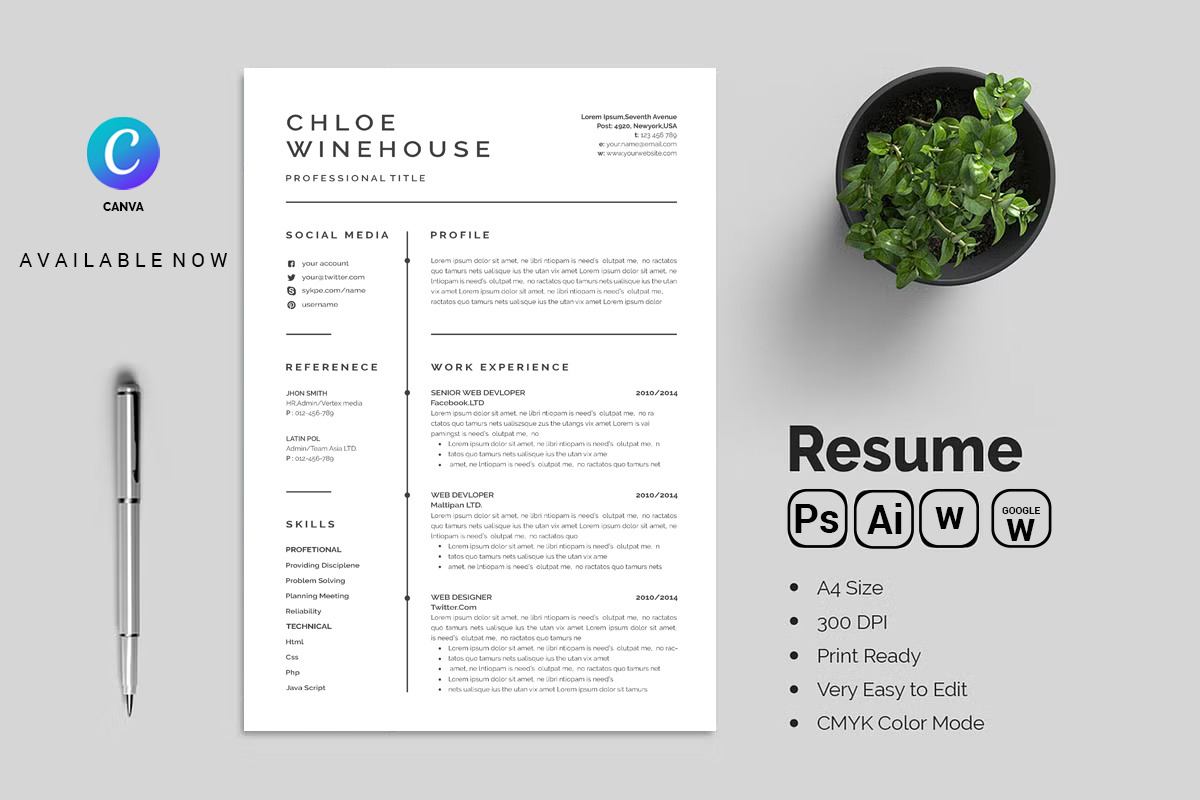 ATS Resume For Google Docs And Word, a Resume Template by Blackcloud_Creations (Photo 2 of 6)