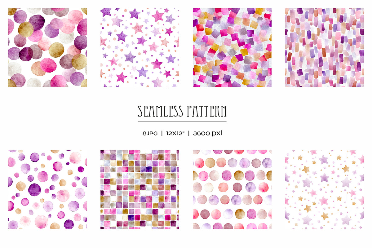Watercolor dots and stars pattern, a Pattern Graphic by Art and Funny (Photo 1 of 10)