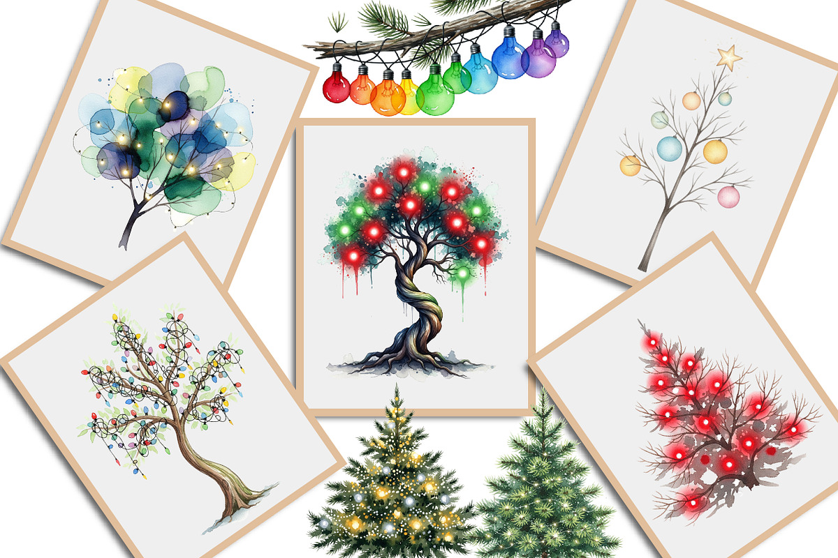 Christmas Lights Tree Clipart PNG, an Illustration by Creative Art (Photo 7 of 11)