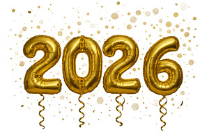 Golden 2026 balloons with confetti o, an Illustration by Dvoevnore photos