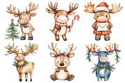 Kawaii Christmas Moose Clipart, an Illustration by Pixels.Craft (Thumbnail 2 of 7)