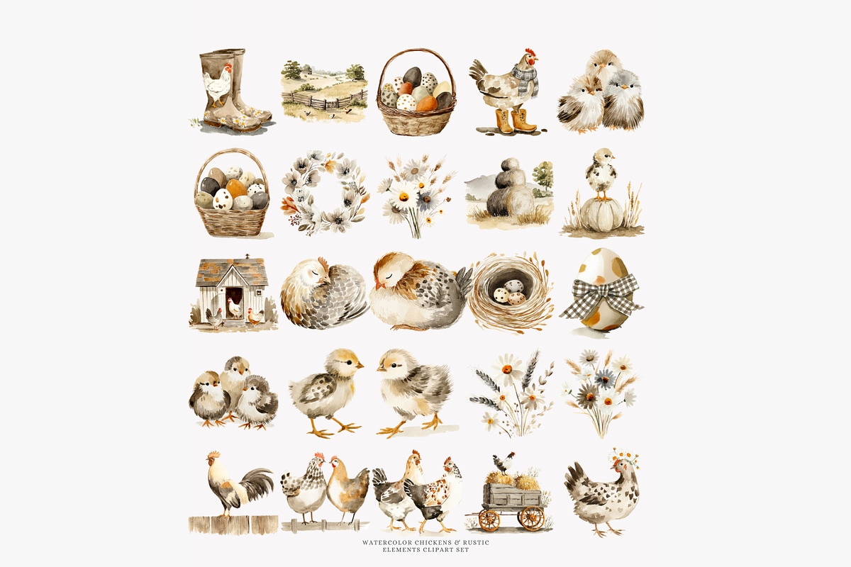 watercolor rustic hens barnyard bird, an Illustration by Patishop Art (Photo 7 of 8)