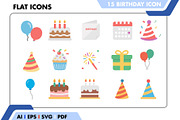 15 Birthday Vector Icons Set, an Outline Icon by Fontmine Studio (Thumbnail 1 of 3)