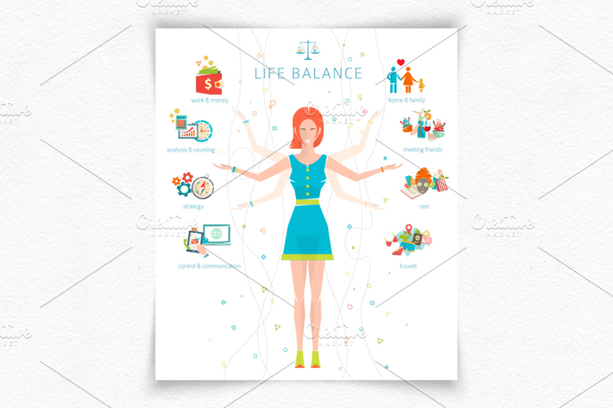 Infographics: Woman Life Balance, a Healthcare Illustration by ArtoJoy