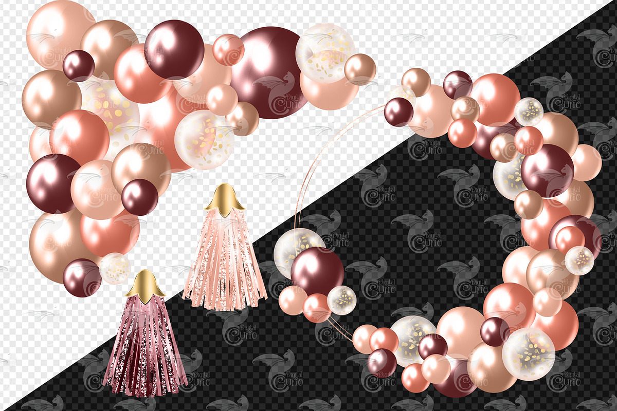 Rose Gold and Burgundy Balloon Arch, an Illustration by Digital Curio