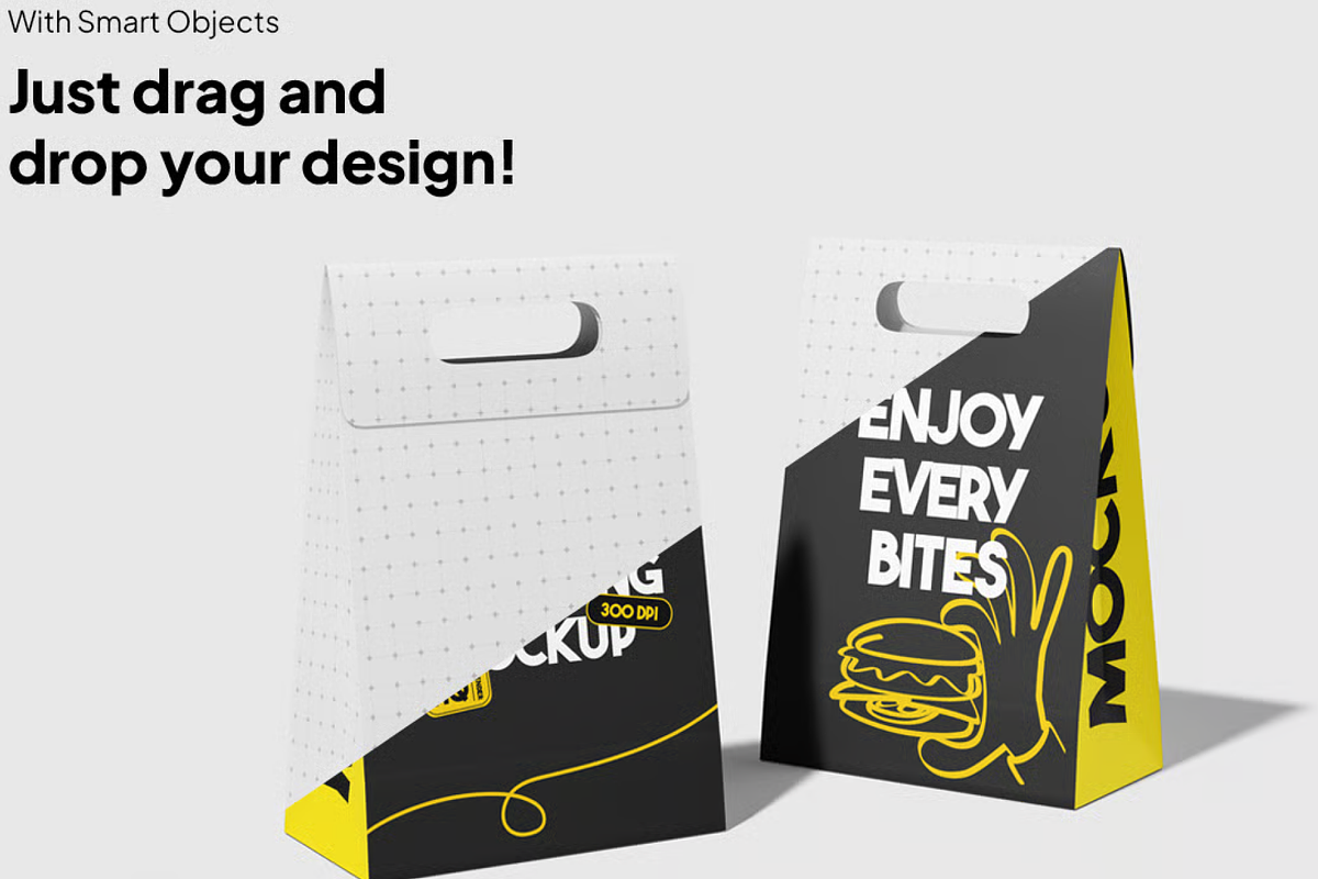 Takeaway Paper Bag Mockup, a Packaging Mockup by graphicsauce (Photo 2 of 4)