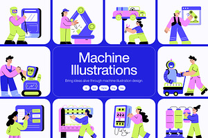 Machine Illustration Art Set, a Technology Illustration by Brickclay