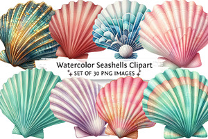 Watercolor Seashells Clipart, an Illustration by DreamPrint404