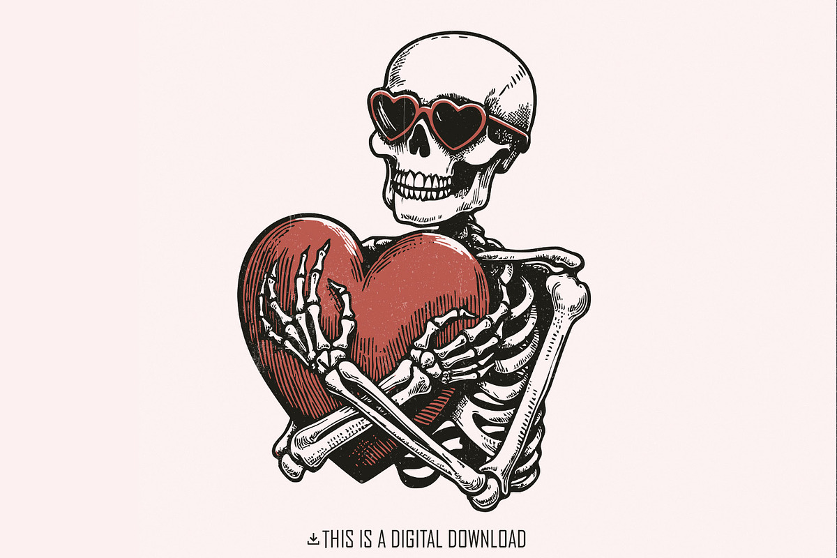 Skeleton Hugging a Heart PNG, Funny, an Illustration by SharpMarketplace (Photo 1 of 9)