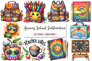 Groovy School Sublimation Clipart Bu, an Illustration by DreamArtGraphic