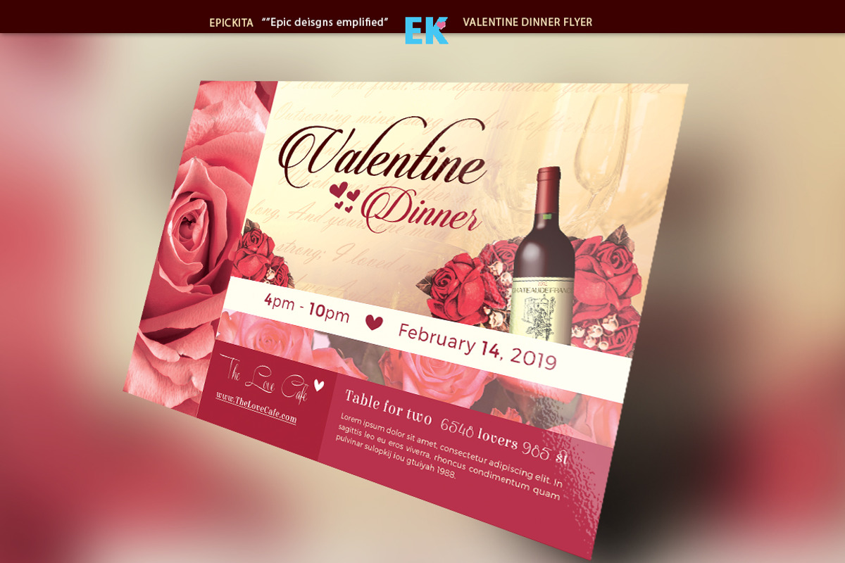 Valentine Dinner Flyer Template, a Flyer Template by Epickita (Photo 1 of 3)