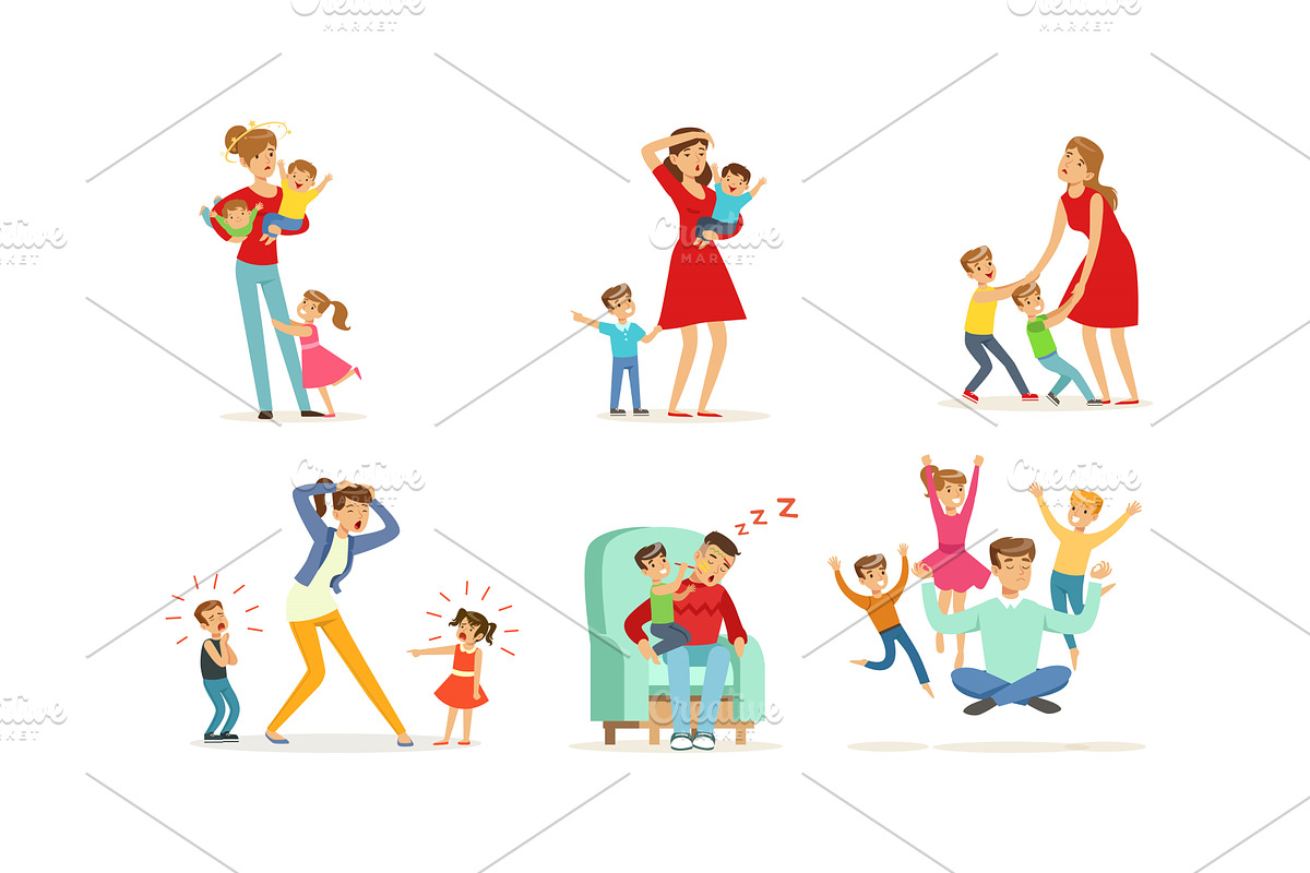 Tired Young Parents Exhausted with, a Person Illustration by TopVectors