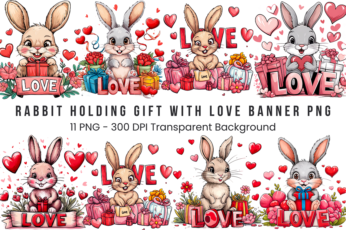Bunny love PNG Clipart Bundle, a Graphic by Clipart Bloom (Photo 1 of 12)