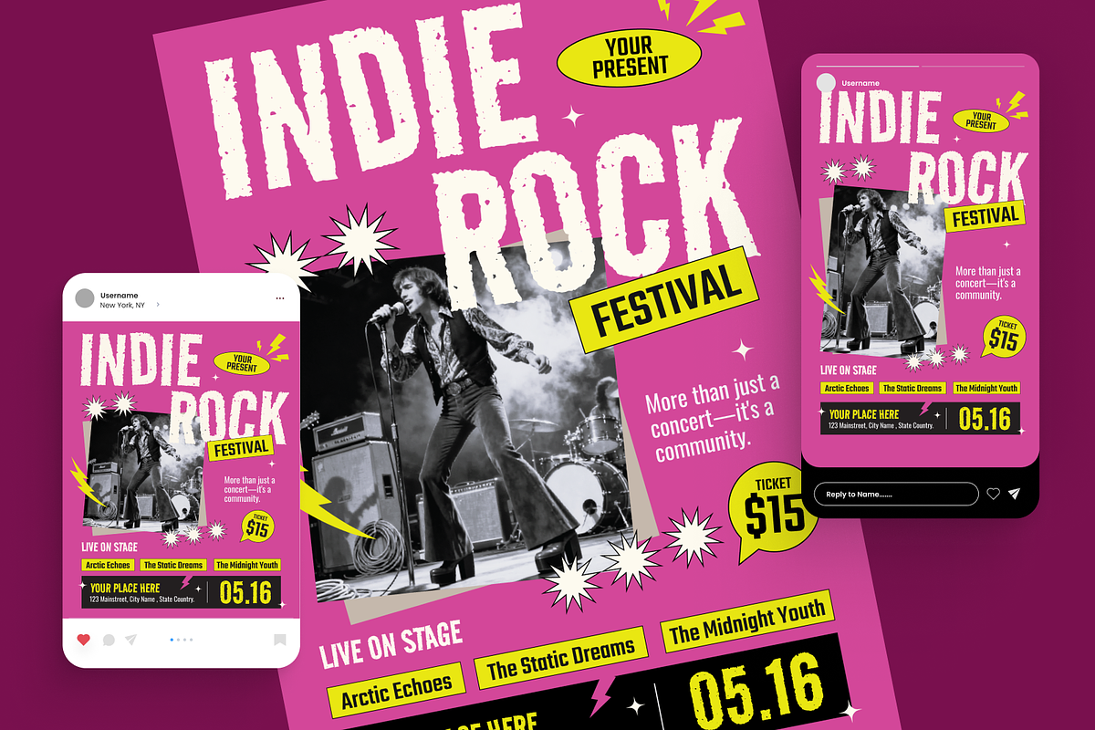 Indie Rock Festival Flyer Set, a Flyer Template by Annora Studio (Photo 2 of 6)