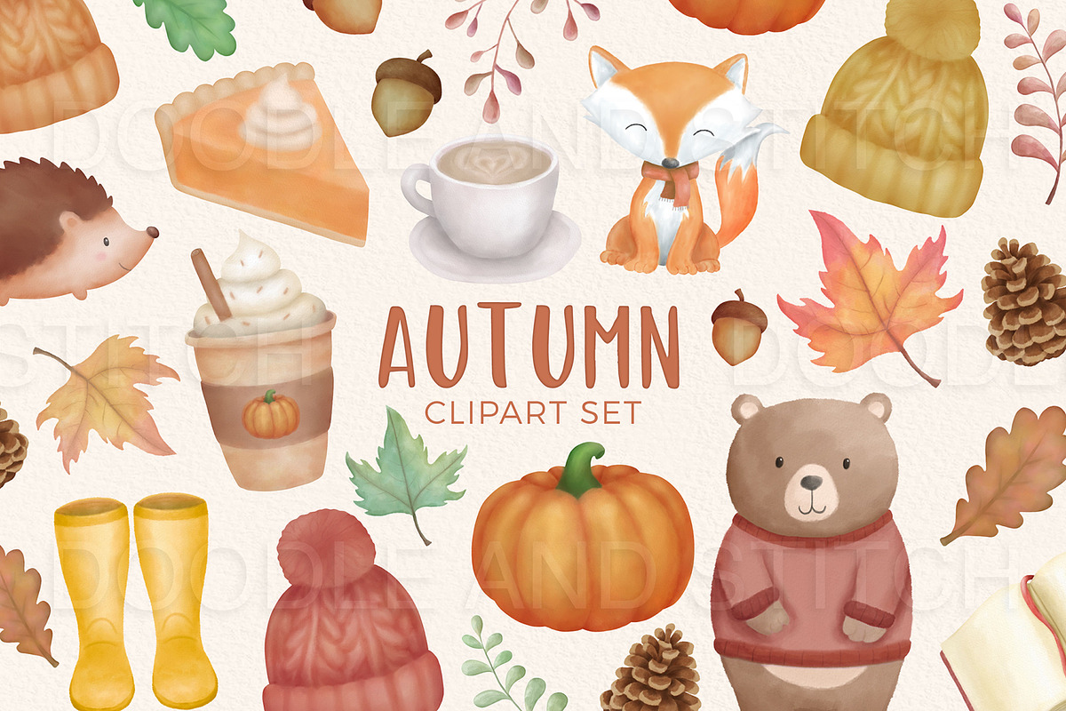 Fall Autumn Watercolor Illustrations, an Animal Illustration by Doodle and Stitch