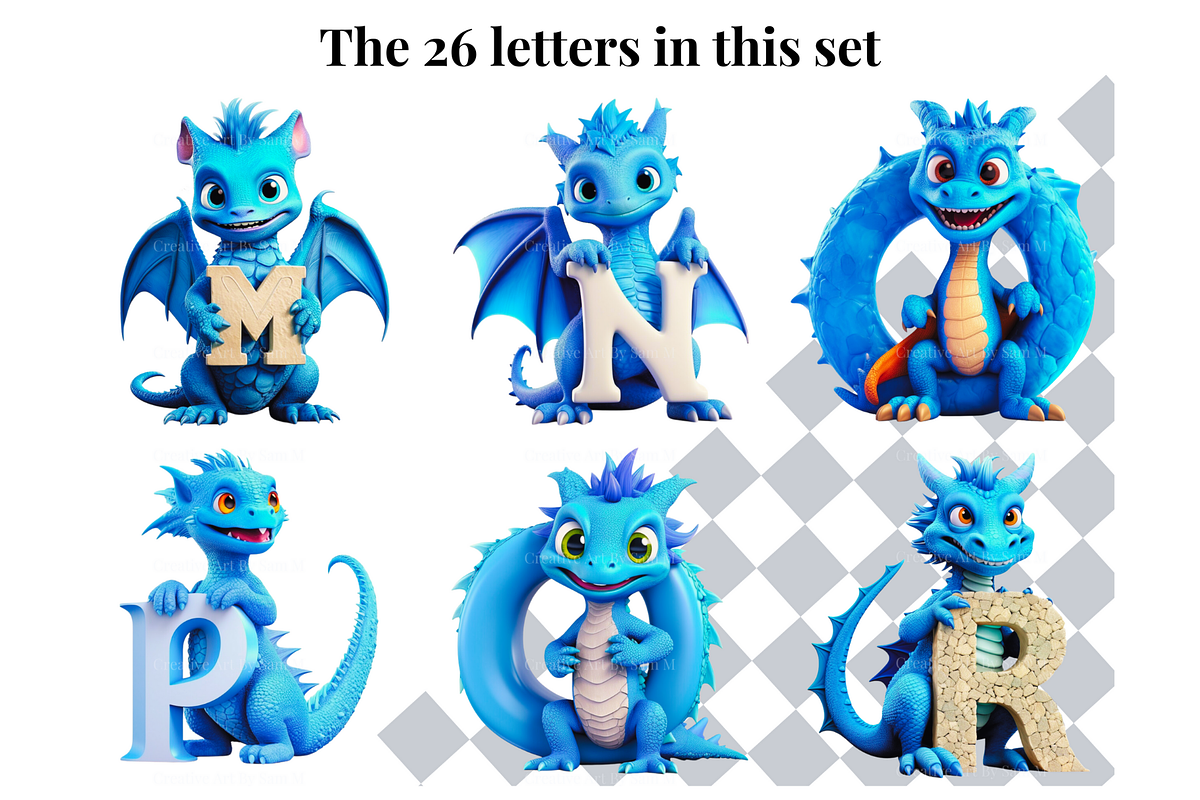 Blue Dragon Alphabet Letters, a Decorative Illustration by Creative Art By SamM (Photo 5 of 10)