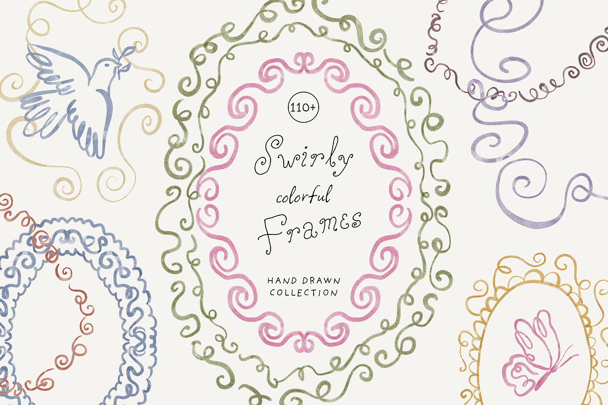 Hand-Drawn Swirly Whimsical Frames, a Decorative Illustration by SunnyAfternoons (Photo 1 of 15)