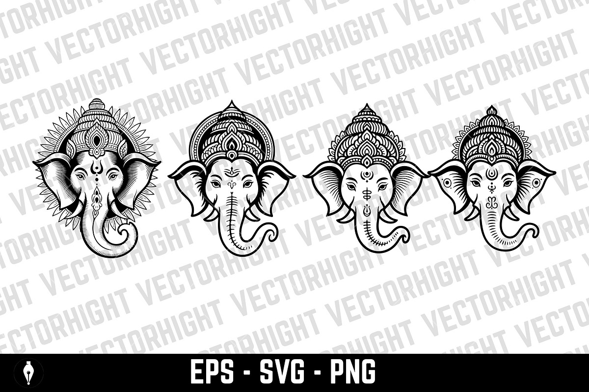 Hindu deity Ganesha's head, a Decorative Illustration by Vectorhight (Photo 3 of 3)