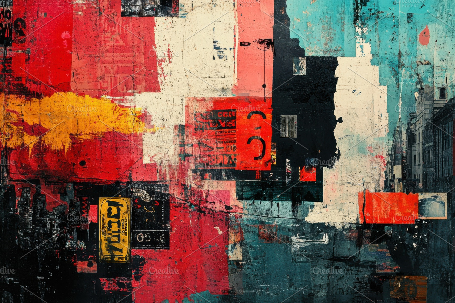 Abstract Urban Collage Red Black Tea, a Photo by Pixeness Studio