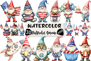 Watercolor Patriotic Gnome Clipart, an Illustration by Black Bird Studio