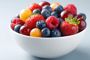 Mixed berries in white bowl, a Food & Drink Photo by AlyaAnd