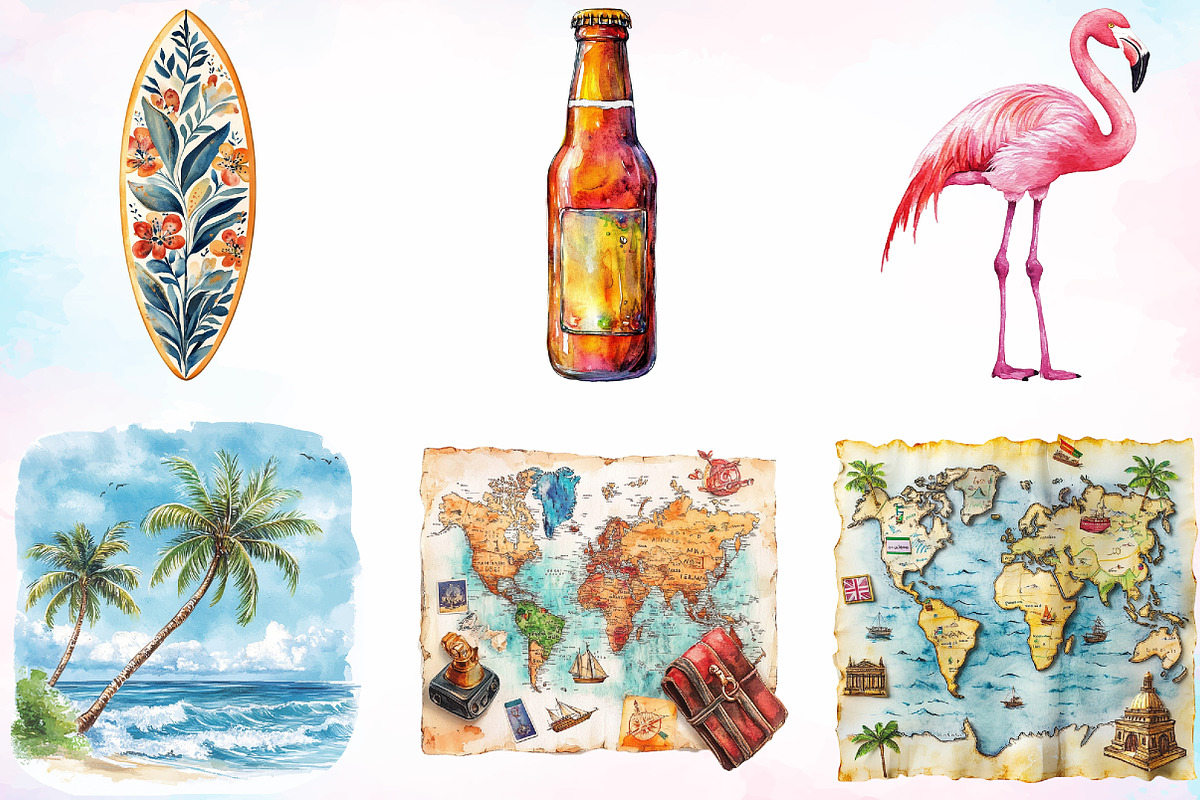 Watercolor Vintage Summer Clipart, an Illustration by Canvas Craft (Photo 4 of 4)