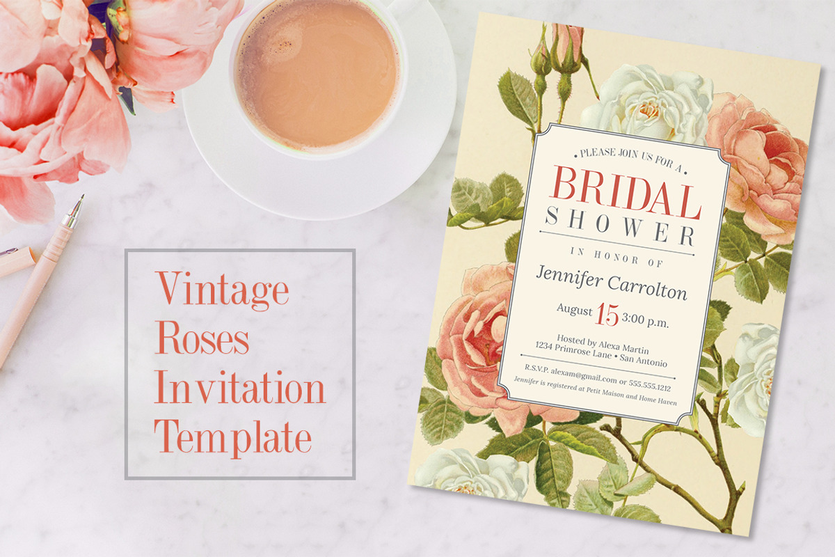 Vintage Roses Shower Invitation, an Invitation Template by Charming Ink (Photo 1 of 2)