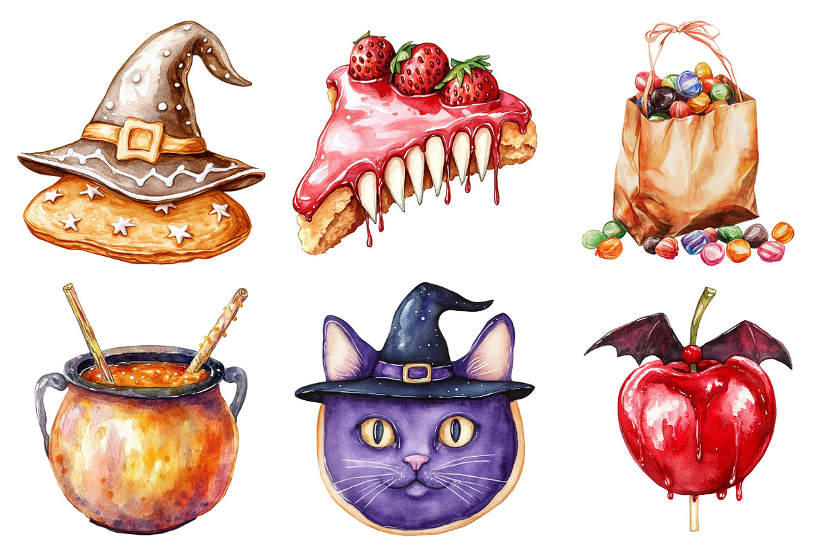 Watercolor Halloween Food Clipart, an Illustration by Daily.Designs (Photo 4 of 4)