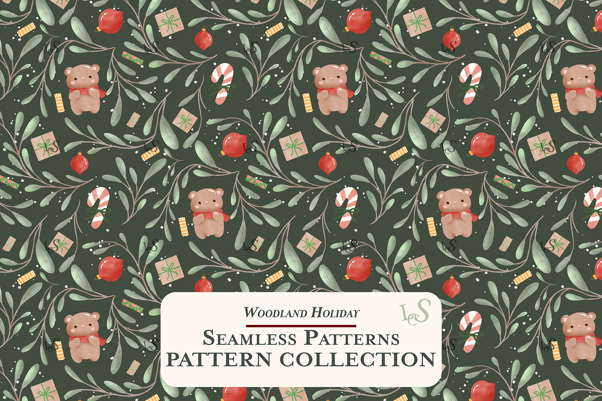 Woodland Holiday Scrapbook Patterns, a Pattern Graphic by Little Creative Scribbles (Photo 1 of 9)