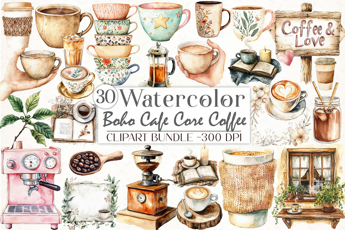 Boho Cafe Core Coffee Clipart, an Illustration by Libby Wishes (Photo 1 of 6)