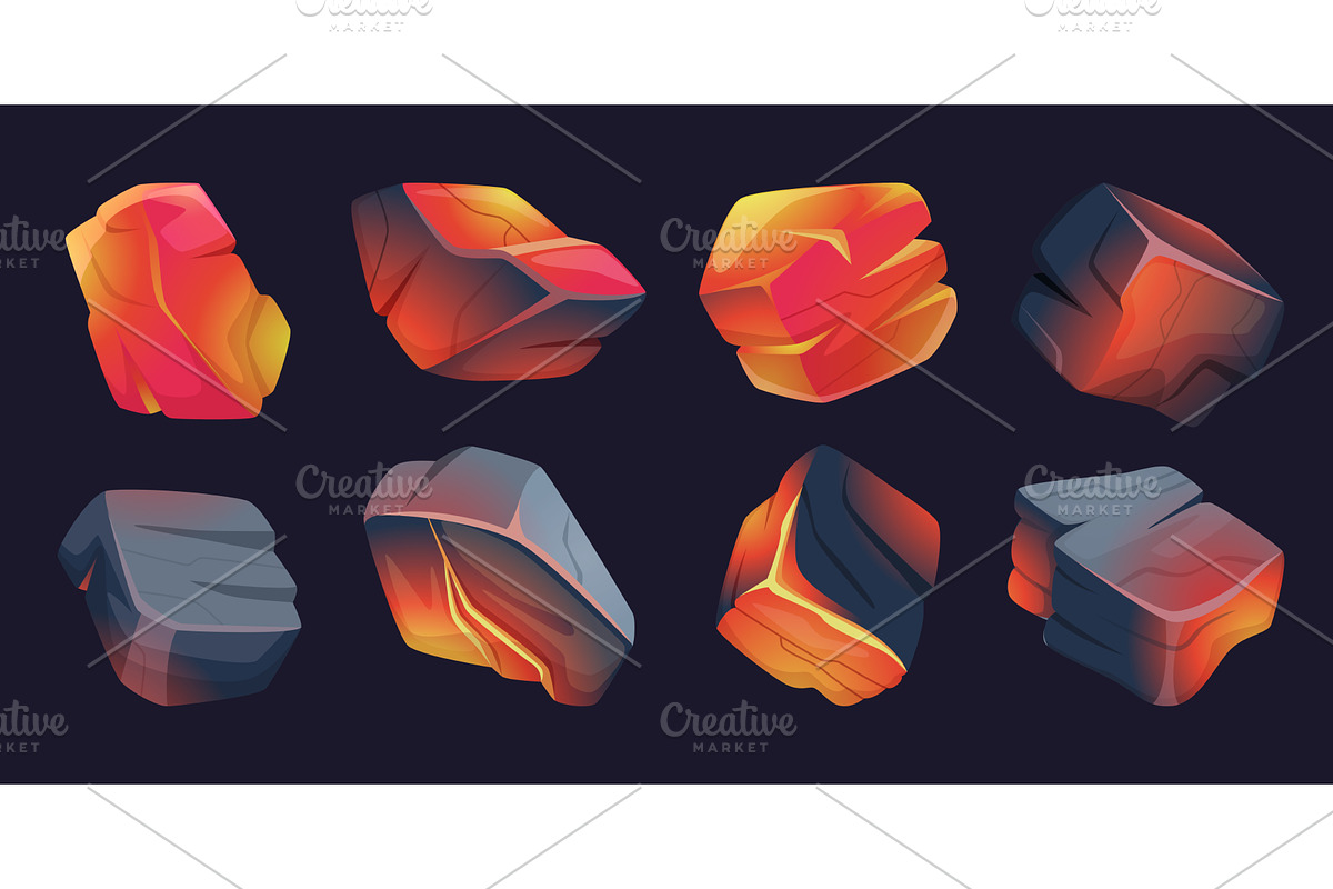 Burning coal. Black and hot stones, an Illustration by Onyx