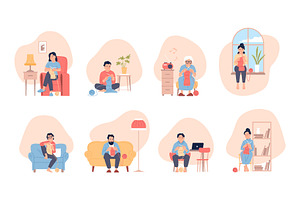 People knitting. Handmade hobby