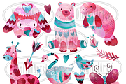 Valentines Day Animals Clipart, an Animal Illustration by DigitalArtsi (Thumbnail 2 of 2)
