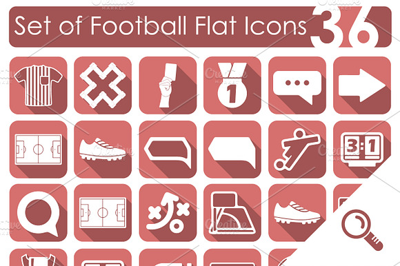 36 Football Flat Icons