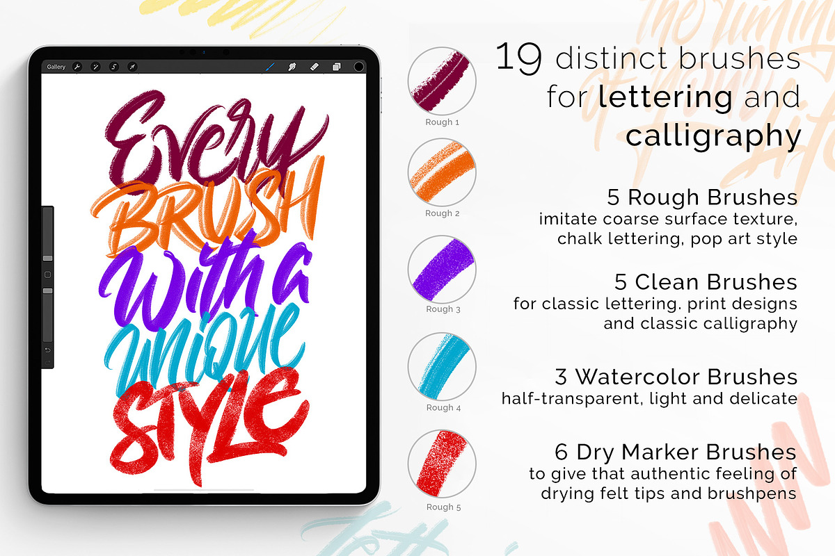 Lettering Brush Set for Procreate, a Brush Add-On by ZenLettering (Photo 2 of 12)