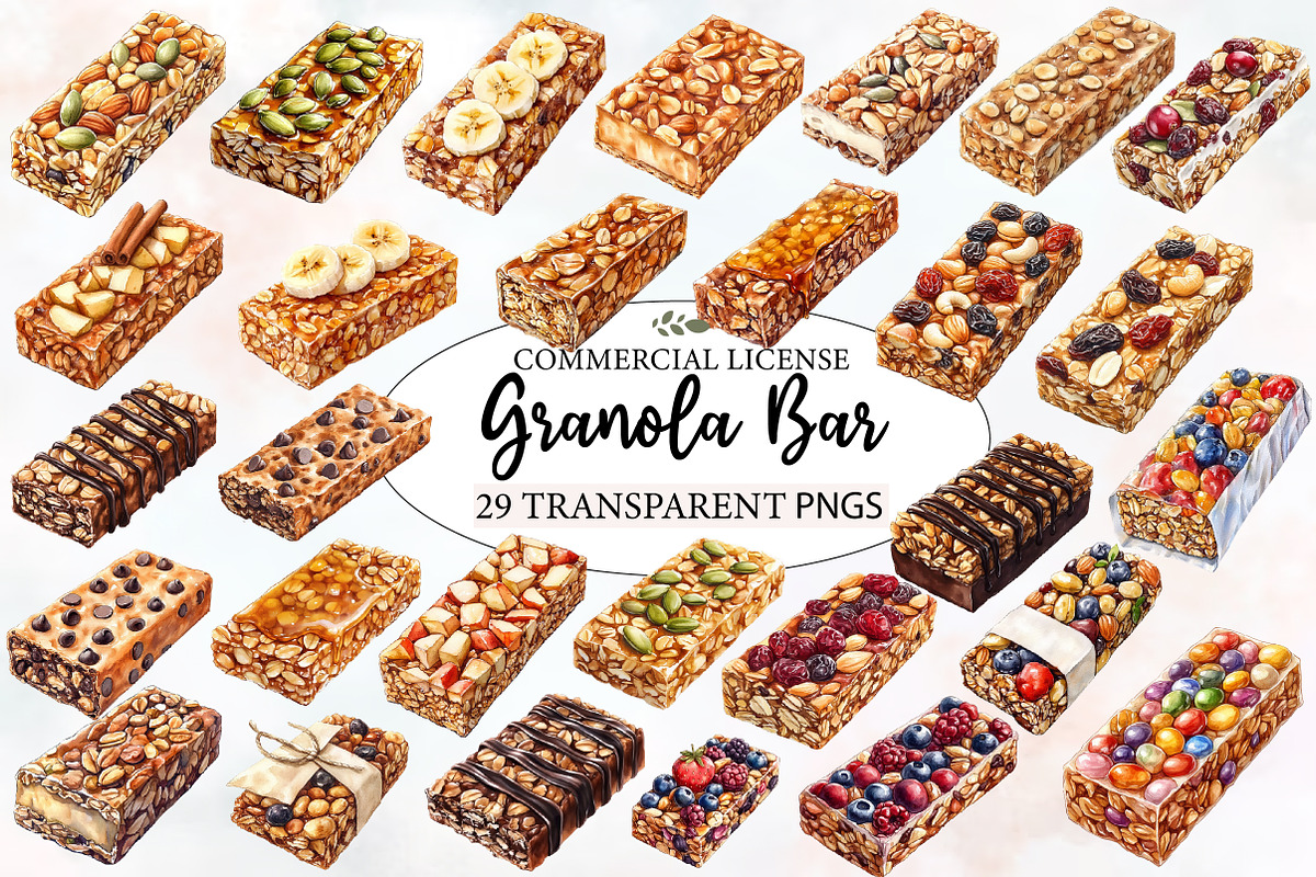Granola Bar Watercolor Clipart, an Illustration by Designworld (Photo 1 of 7)