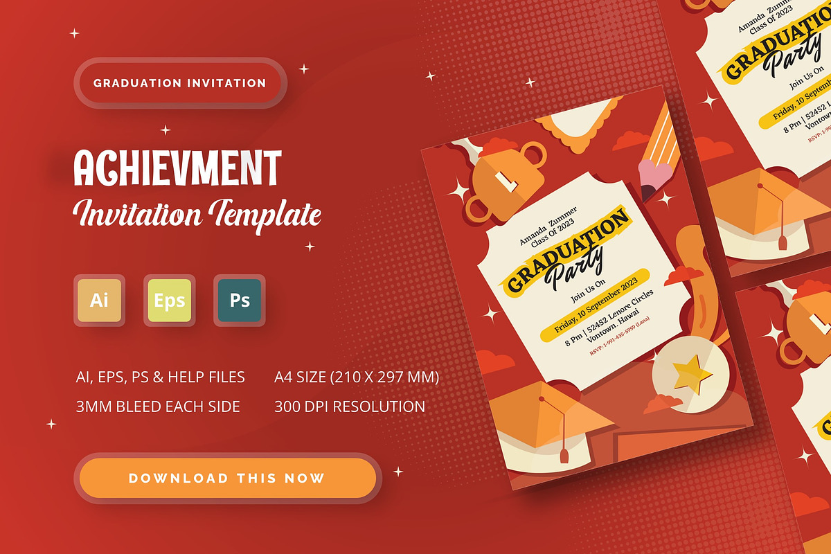 Achievment - Graduation Invitation, an Invitation Template by StreaksideStd
