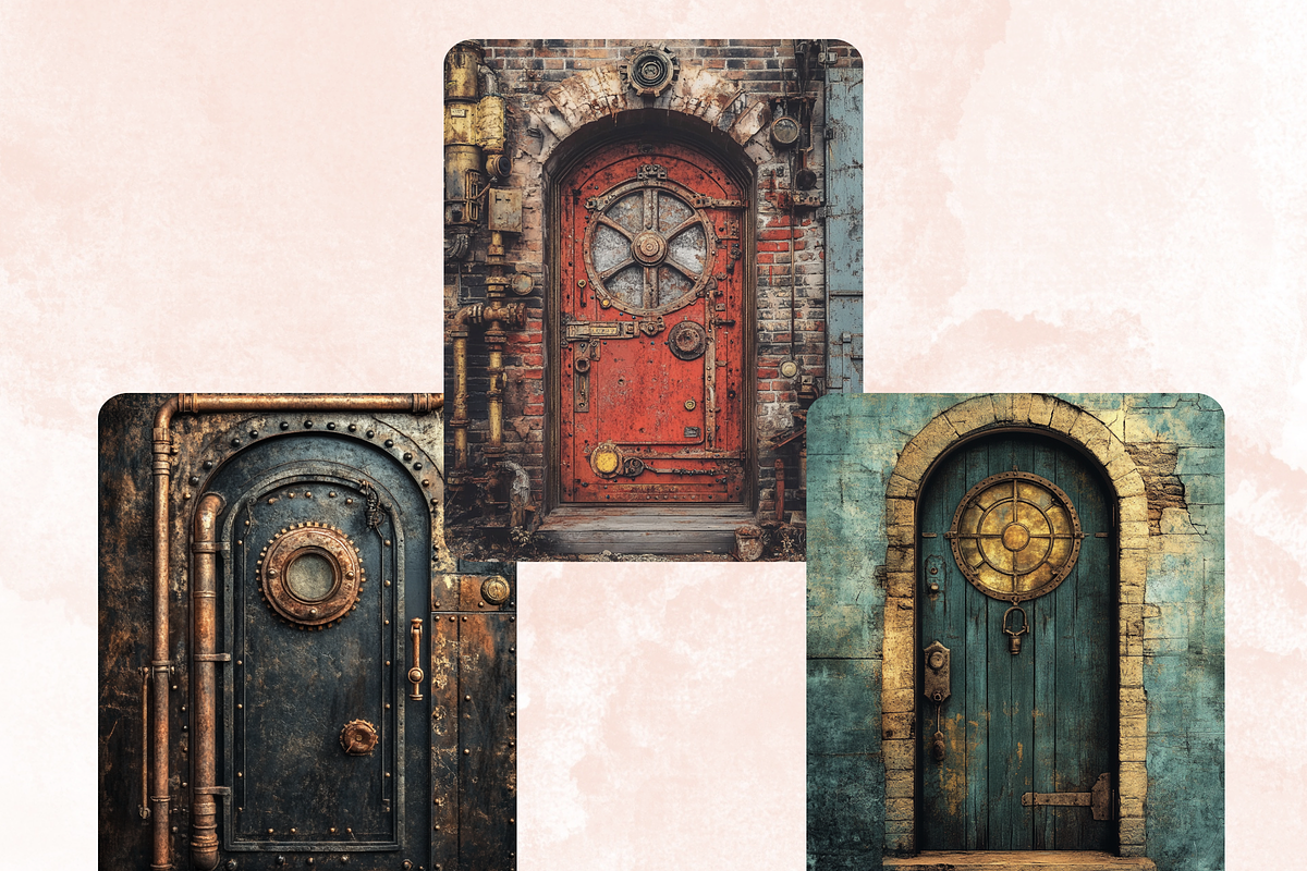 Steampunk Door Collage Paper Kit, a Background Graphic by GiraffeCreative (Photo 5 of 9)