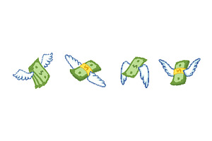 Pack of pixel dollars with wings set, a Finance Illustration by skripnikbb