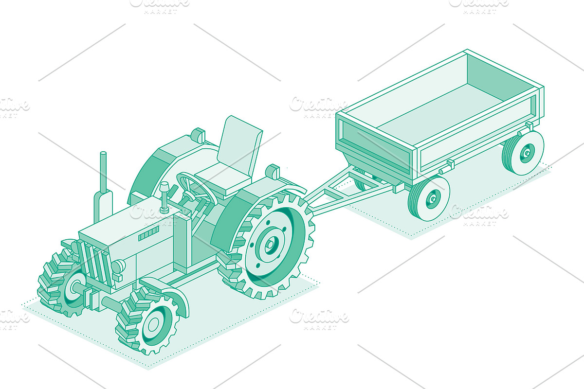 Isometric old tractor without roof., an Illustration by Booblgum