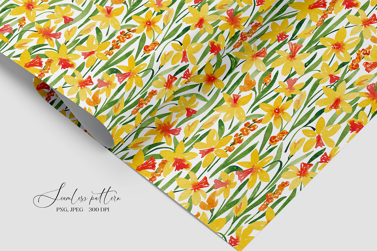 Daffodils seamless pattern, a Pattern Graphic by SirenaArt (Photo 9 of 11)