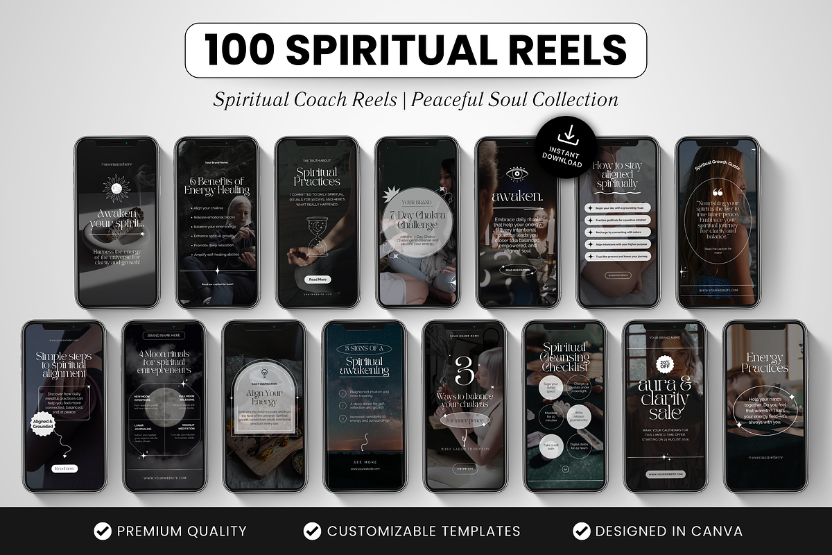 100 Spiritual Coach Instagram Reels, a Social Media Template by DigiPax (Photo 1 of 10)
