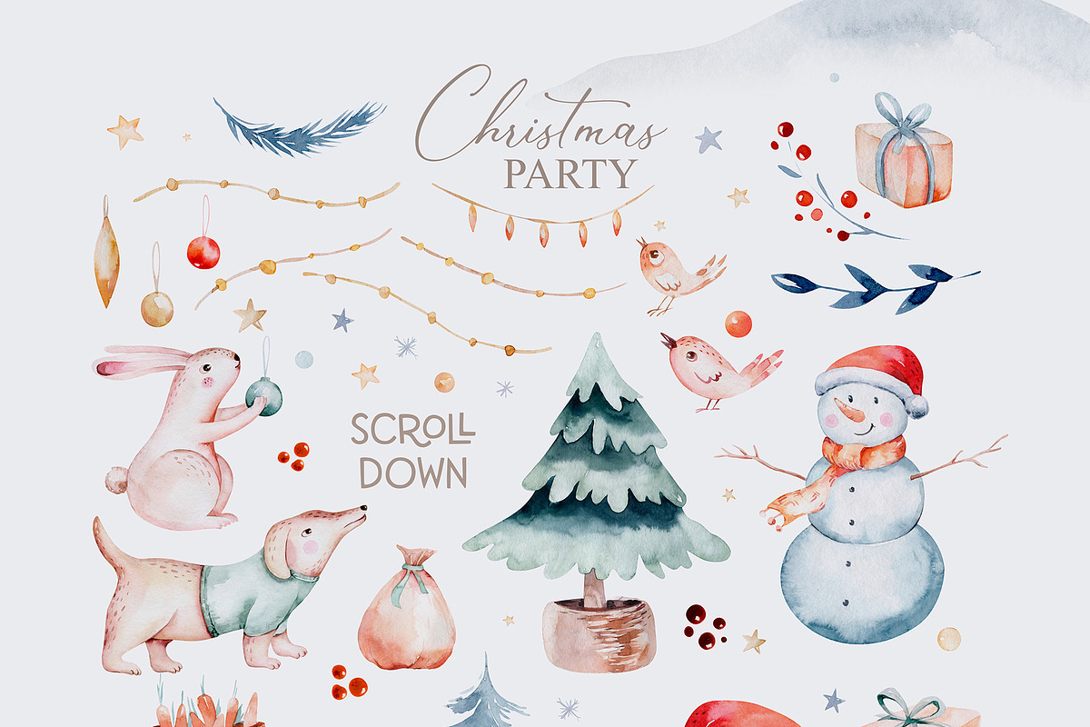 Christmas party. Watercolor set, an Animal Illustration by Peace ART (Photo 3 of 10)