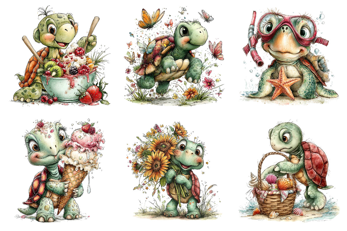 Whimsical Summer Turtle Clipart, an Illustration by Dream Creation (Photo 5 of 6)