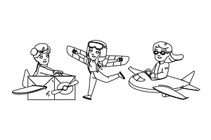 fun pilot kid girl vector, a Person Illustration by pikepicture