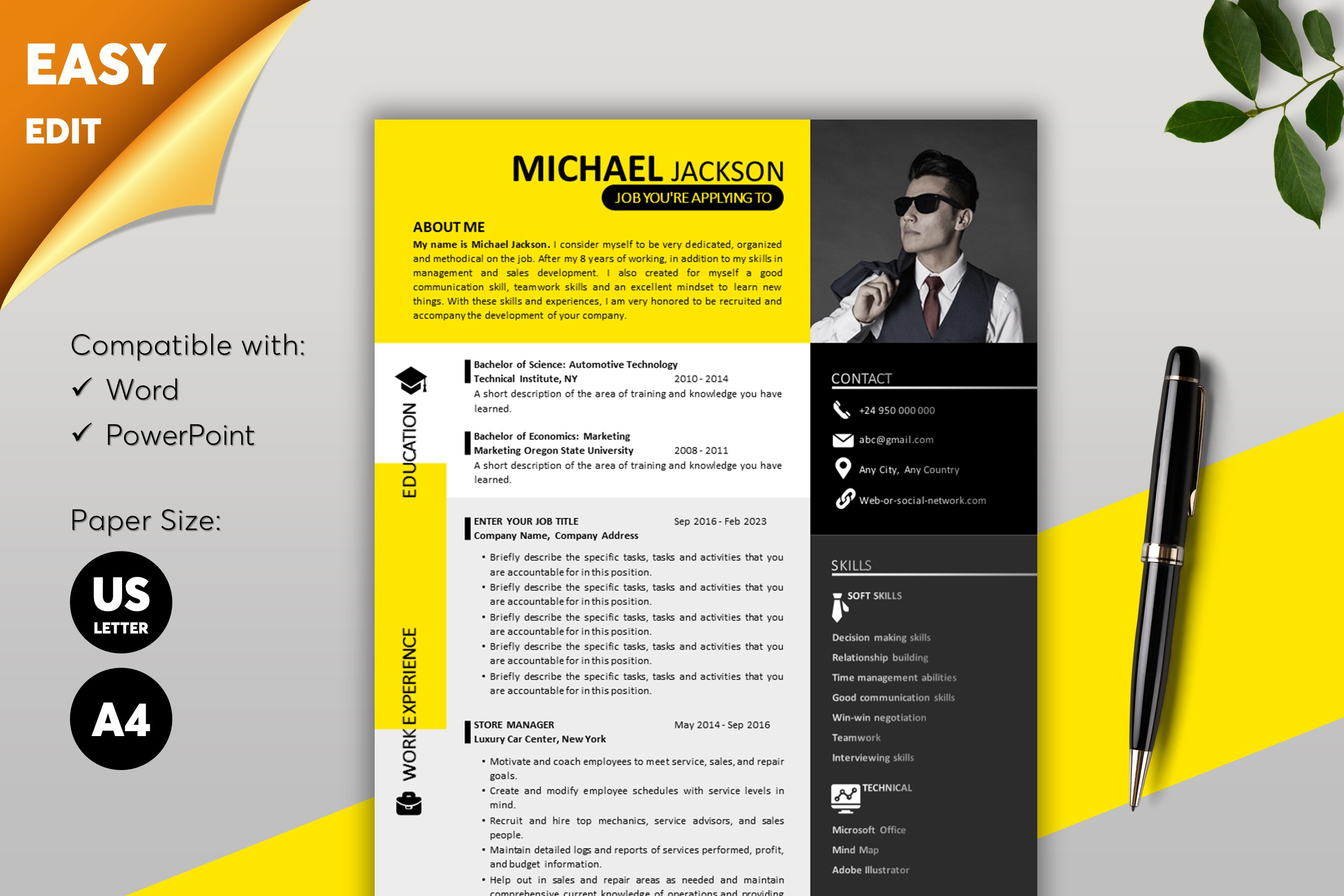 ATS Resume CV Word & PowerPoint - 6, a Resume Template by MrCam
