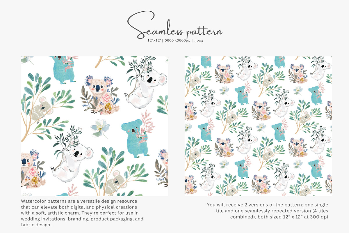 blue koala seamless pattern, a Pattern Graphic by Pink Studio Art (Photo 2 of 5)