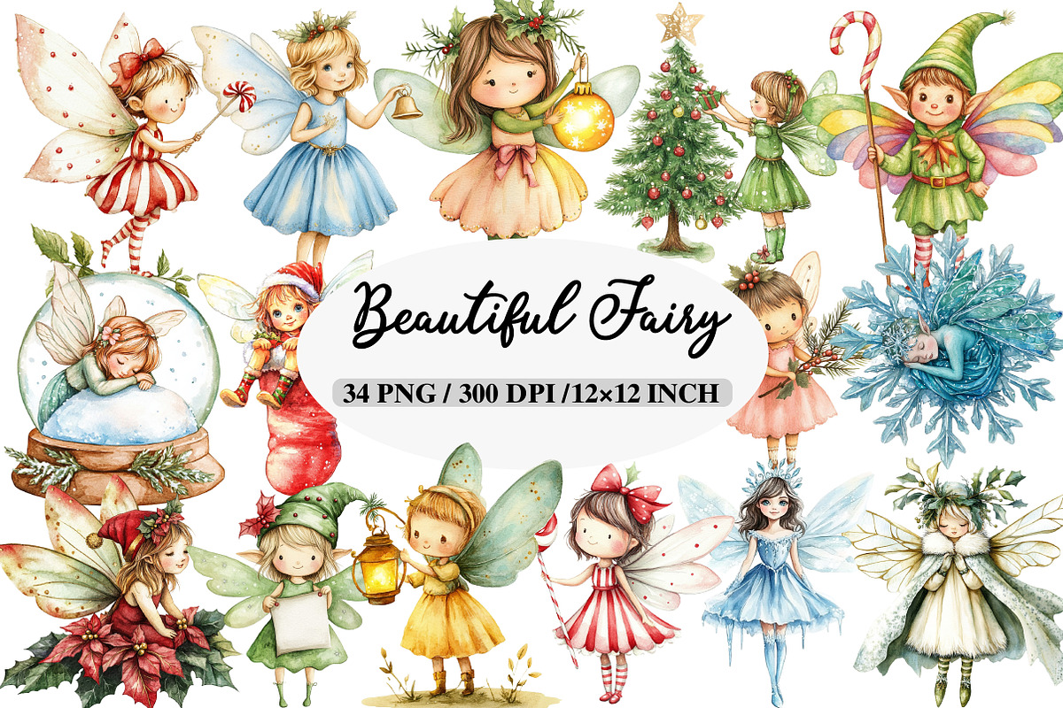 Beautiful Fairy Christmas Clipart, an Illustration by Daily.Designs (Photo 1 of 5)