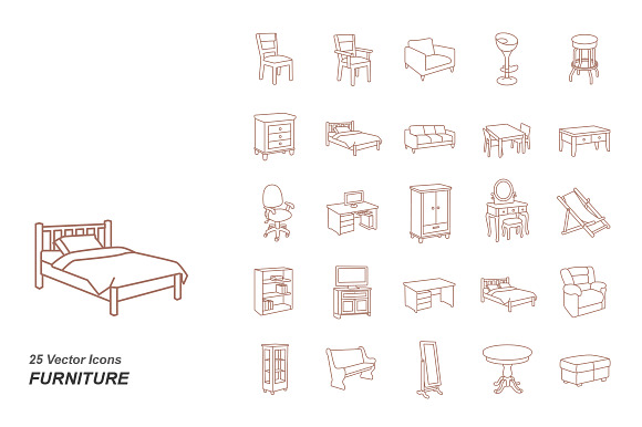 Furniture Outlines Vector Icons