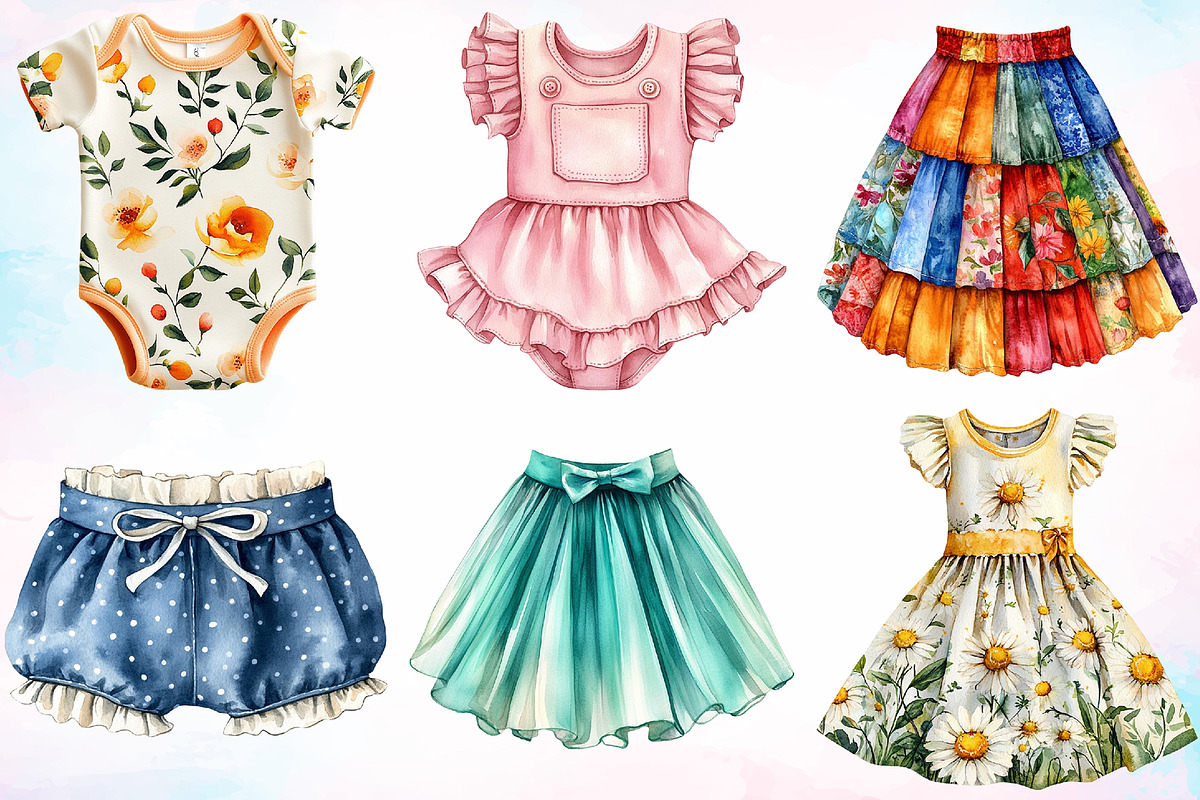 Watercolor Kids Clothing Clipart PNG, an Object Illustration by Canvas Craft (Photo 3 of 4)